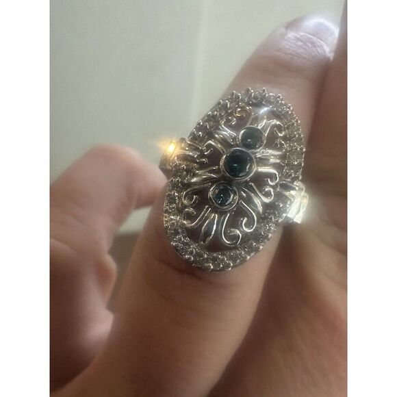 995 Pure Platinum Diamond & Fancy Blue Diamond Statement Ring Size 6.5 12.3 Gr - Picture 2 of 16